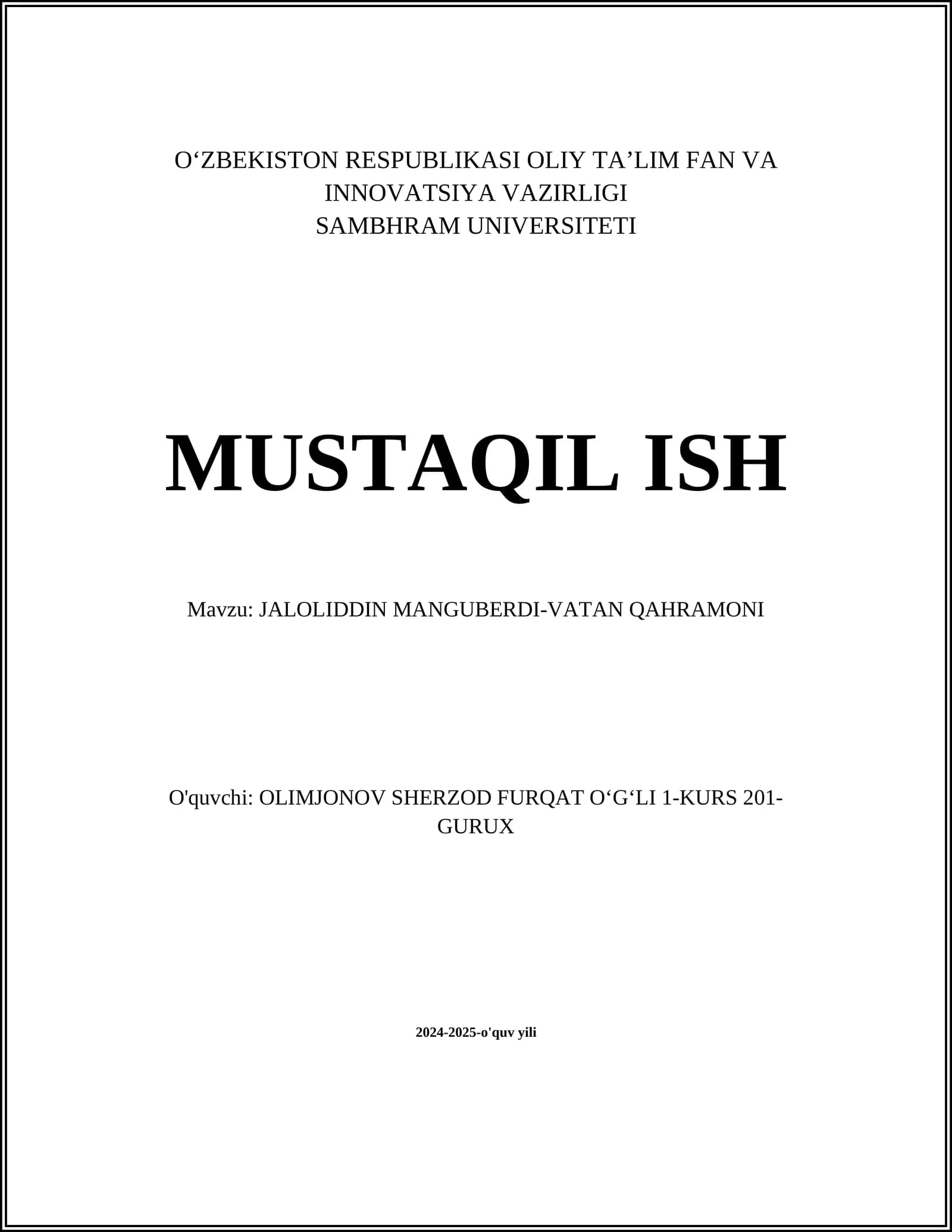 JALOLIDDIN MANGUBERDI-VATAN QAHRAMONI