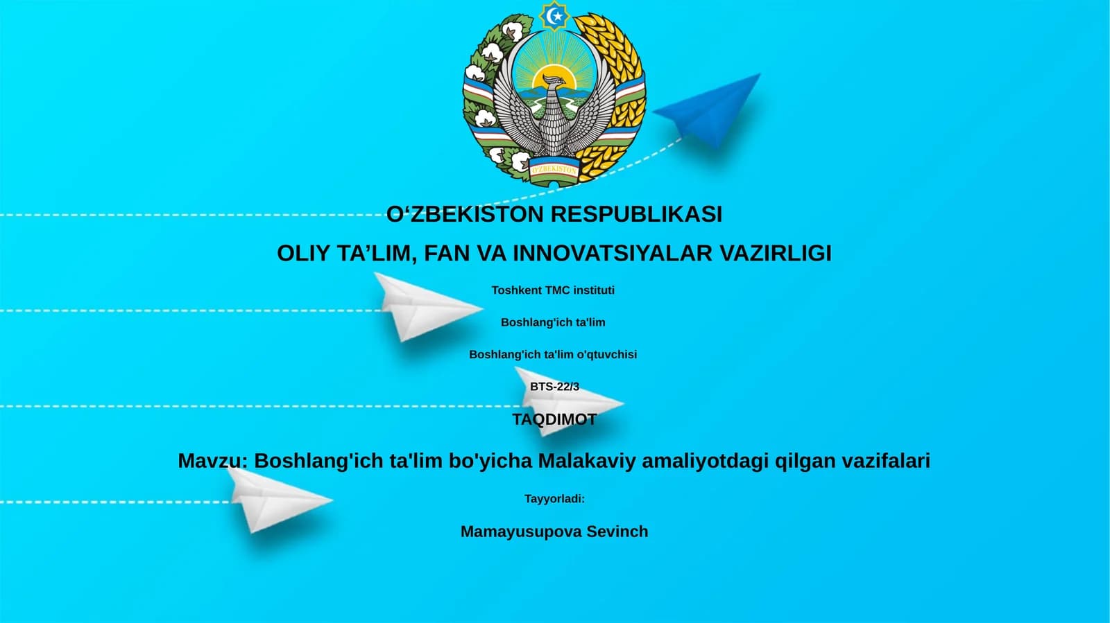 Boshlang'ich ta'lim bo'yicha Malakaviy amaliyotdagi qilgan vazifalari