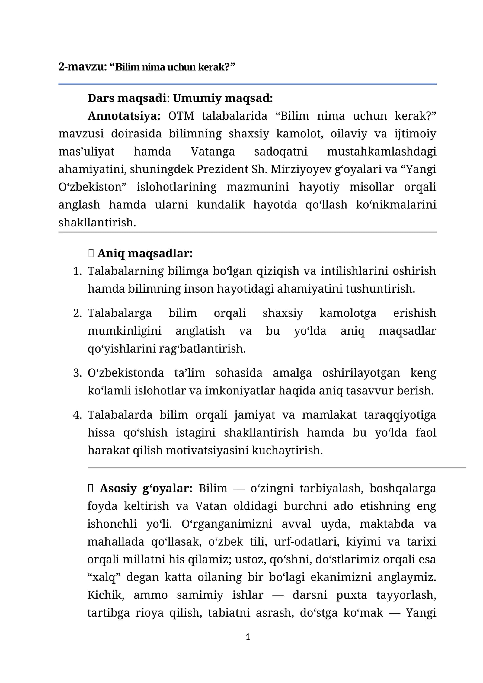 2-mavzu: “Bilim nima uchun kerak?”