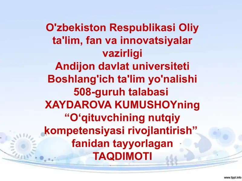 O'qituvchining nutqiy kompetensiyasini rivojlantirish