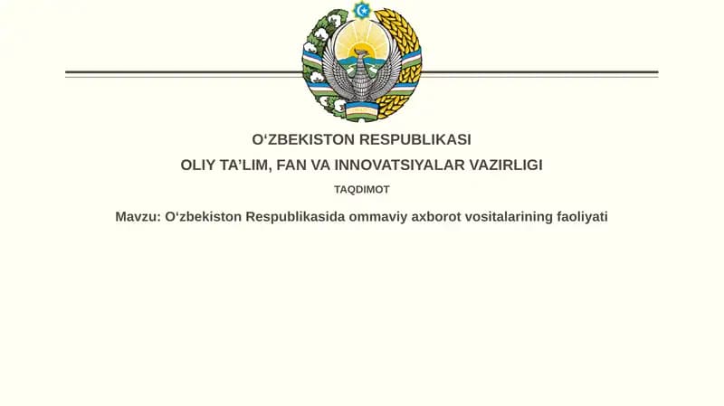 Oʻzbekiston Respublikasida Ommaviy Axborot Vositalarining Faoliyati