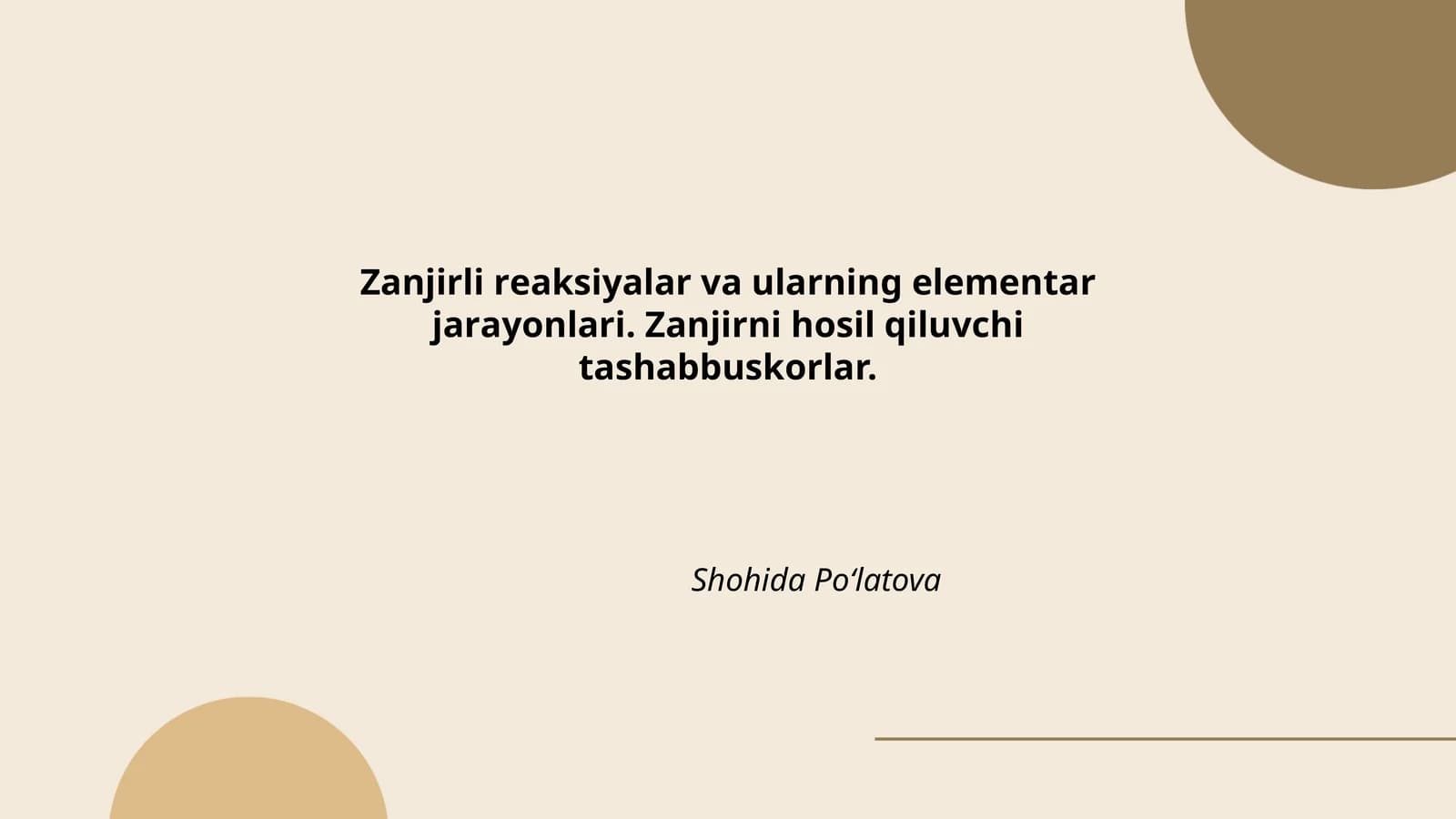 Zanjirli reaksiyalar va ularning elementar jarayonlari