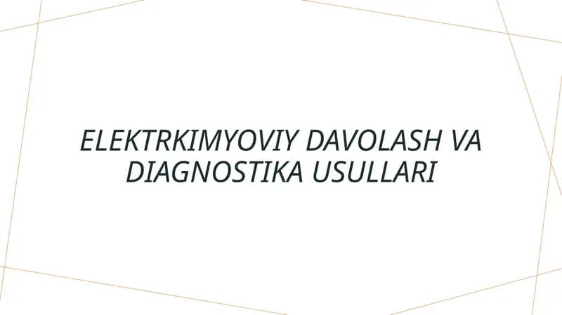 Elektrokimyoviy davolash va diagnostika usullari
