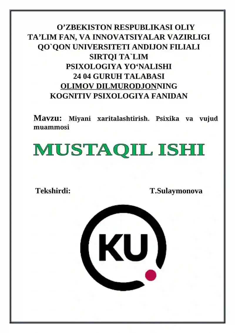 Miyani xaritalashtirish. Psixika va vujud muammosi