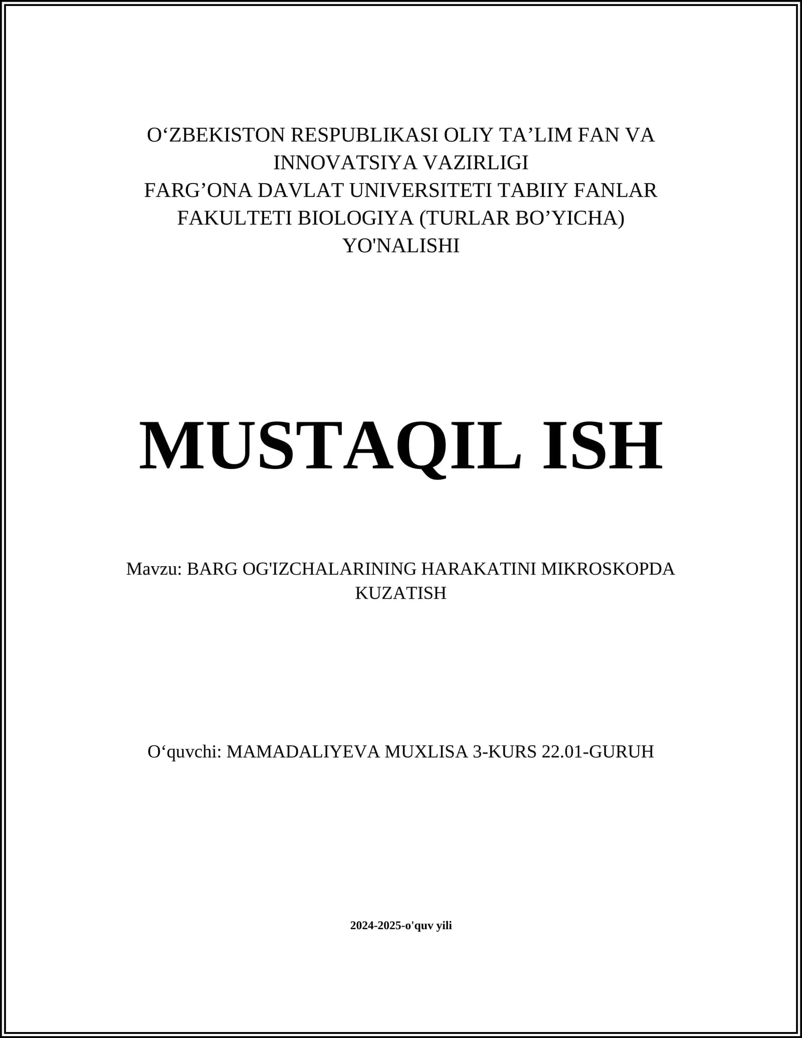 BARG OG'IZCHALARINING HARAKATINI MIKROSKOPDA KUZATISH