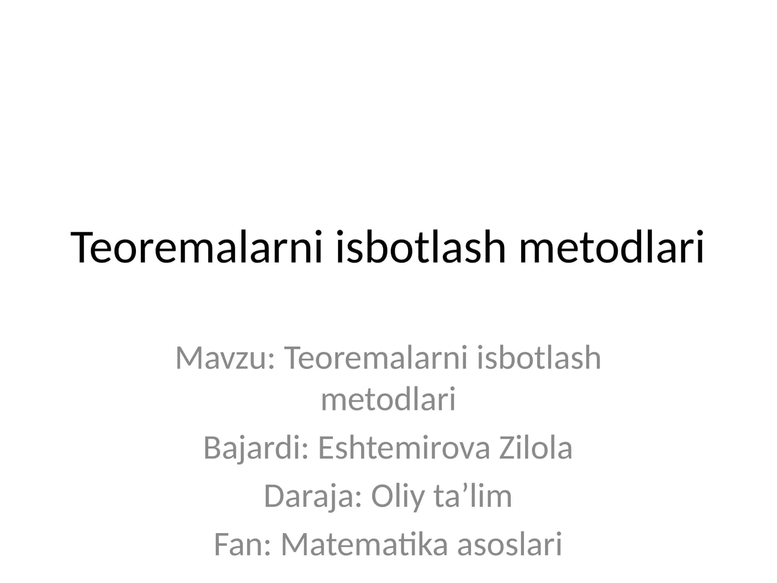 Teoremalarni isbotlash metodlari