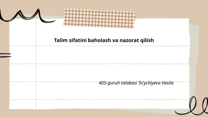 Ta'lim sifatini baholash va nazorat qilish