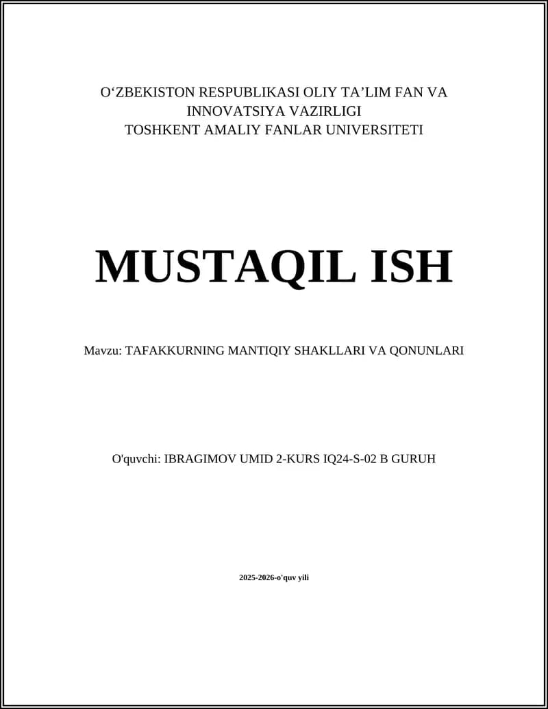 TAFAKKURNING MANTIQIY SHAKLLARI VA QONUNLARI