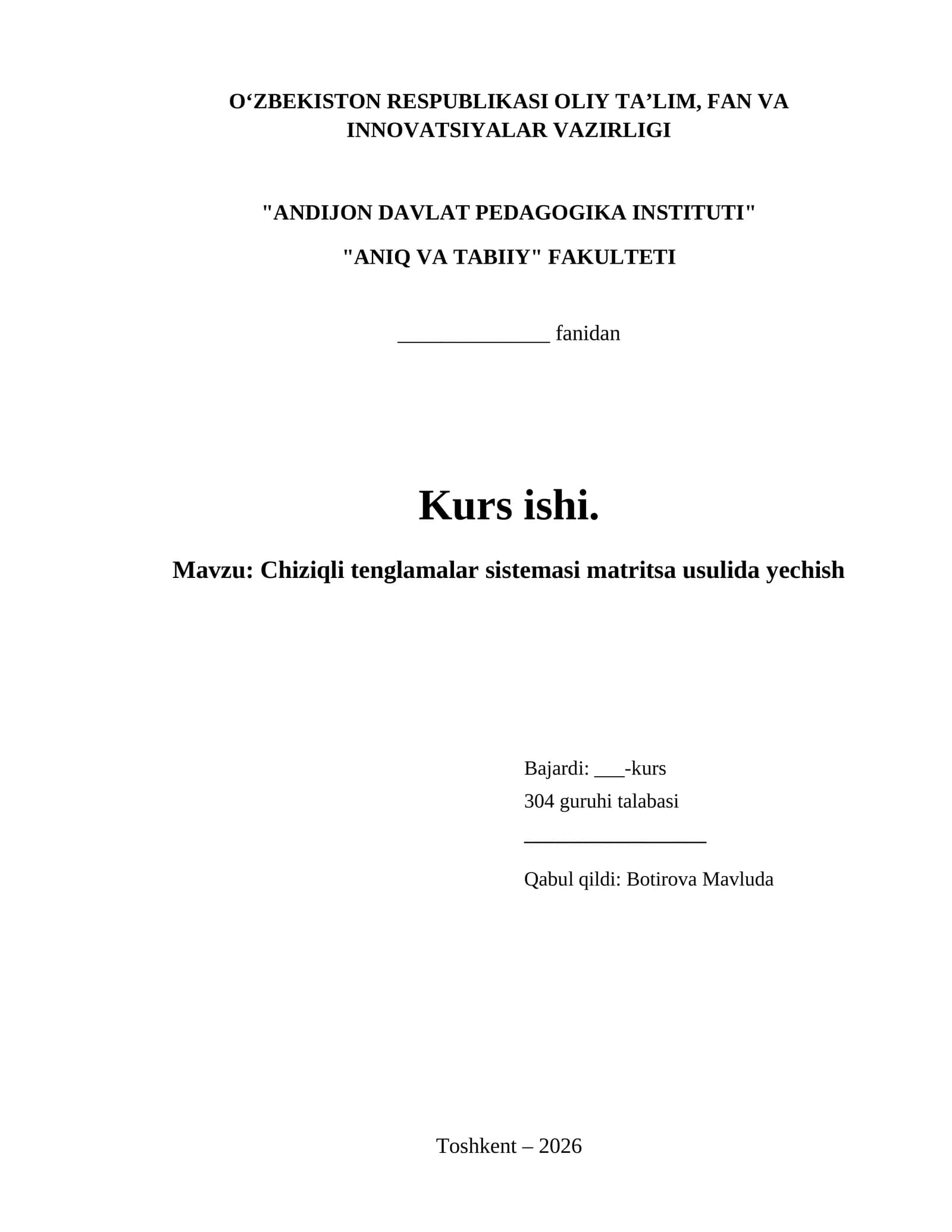 Chiziqli tenglamalar sistemasi matritsa usulida yechish