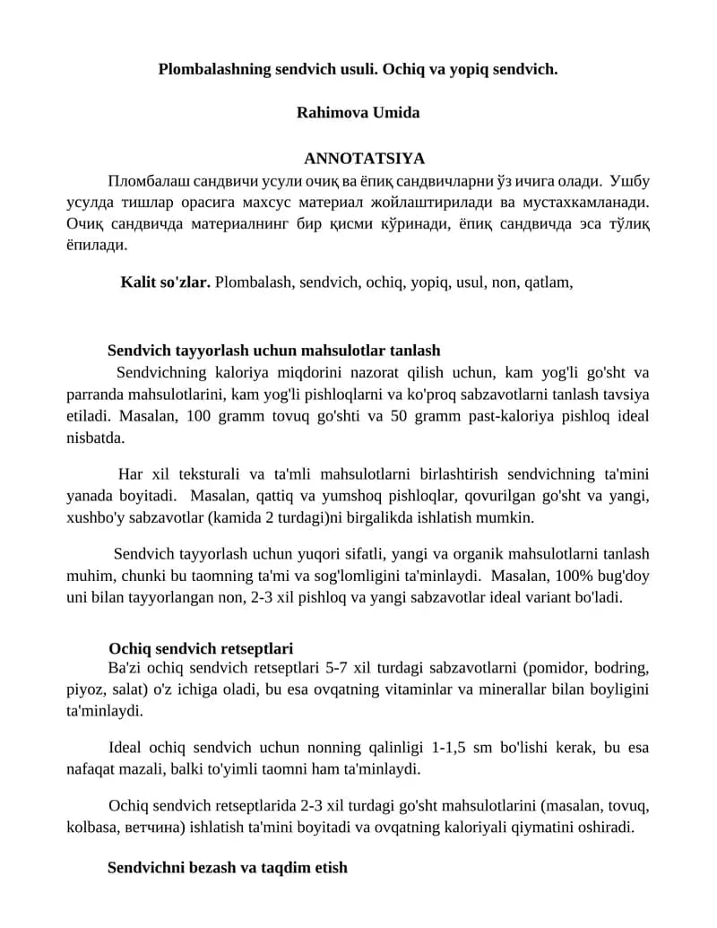 Plombalashning sendvich usuli