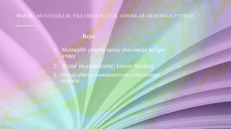 MUSTAQILLIK YILLARIDA BUYUK AJDODLAR MEROSIGA EʼTIBOR.​