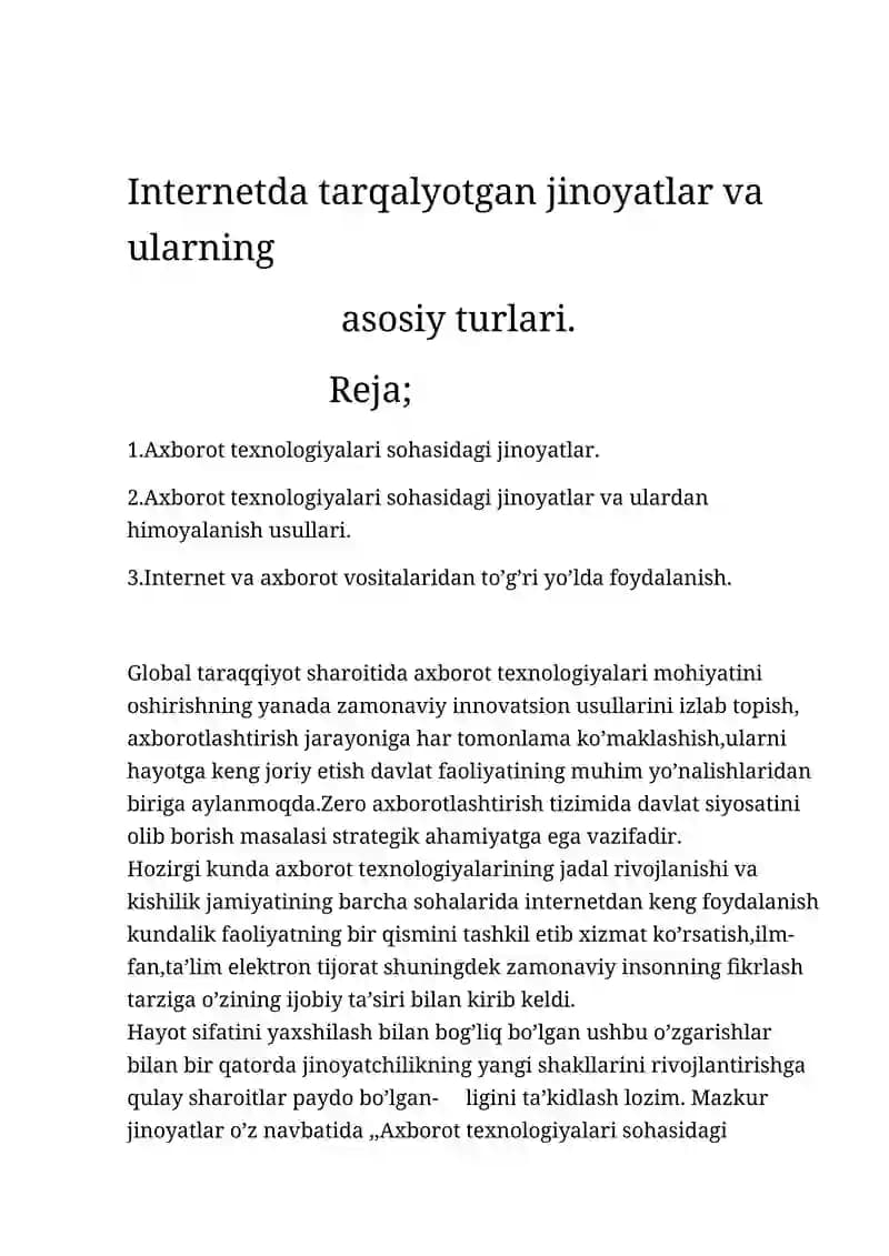 Internetda tarqalyotgan jinoyatlar va ularning asosiy turlari