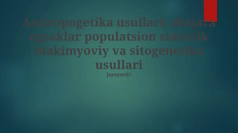 Biokimyoviy va Sitogenetik Usullar