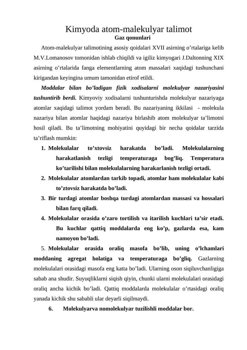 Kimyoda atom-malekulyar talimot