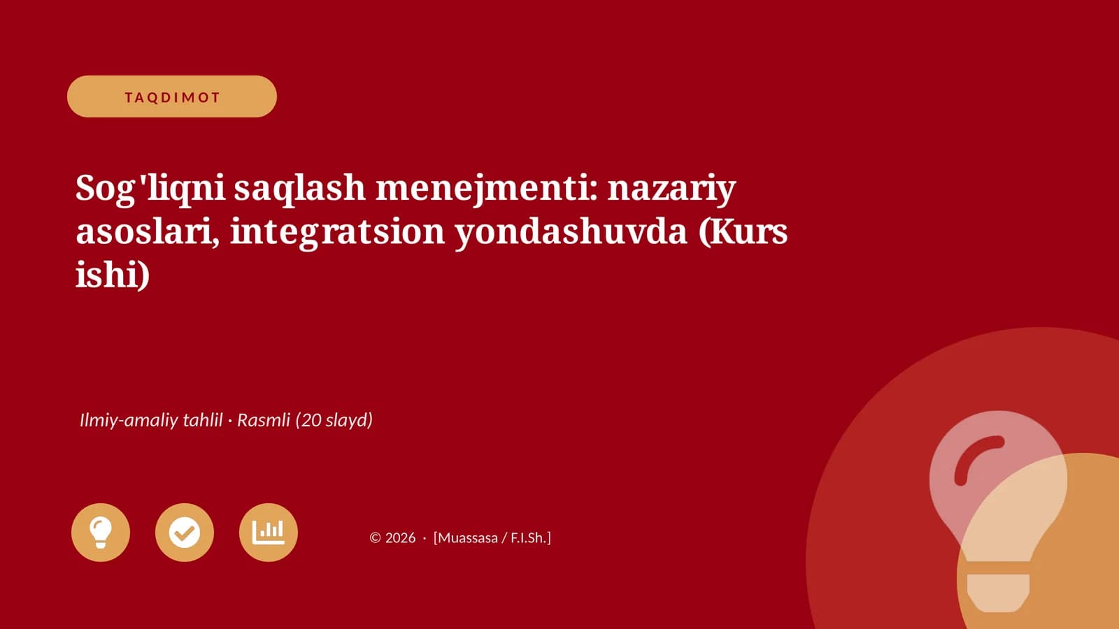 Sog'liqni saqlash menejmenti: nazariy asoslari, integratsion yondashuvda (Kurs ishi)