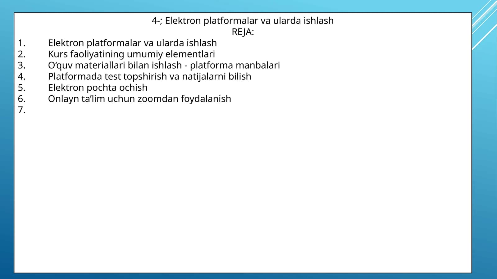 Elektron platformalar va ularda ishlash