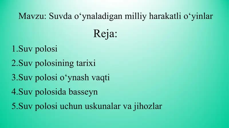 Suvda o‘ynaladigan milliy harakatli o‘yinlar