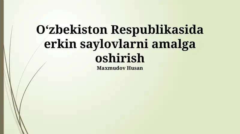 Oʻzbekiston Respublikasida Erkin Saylovlarni Amalga Oshirishga Tayyorgarlik