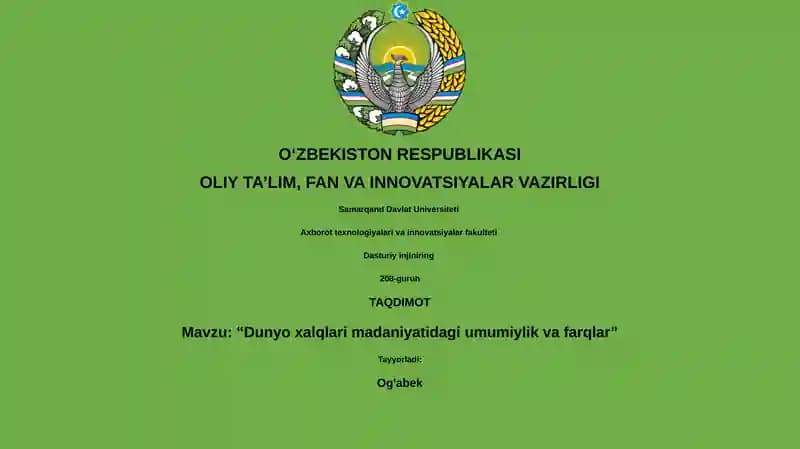 Dunyo xalqlari madaniyatidagi umumiylik va farqlar