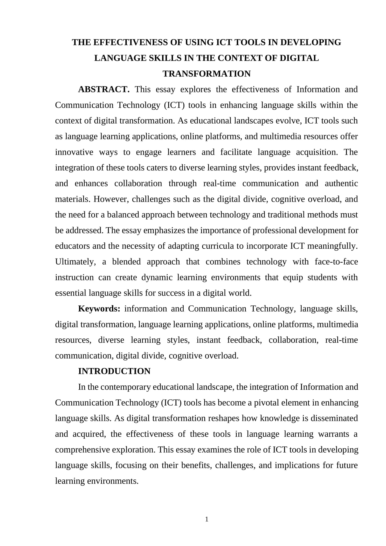 THE EFFECTIVENESS OF USING ICT TOOLS IN DEVELOPING LANGUAGE SKILLS IN THE CONTEXT OF DIGITAL TRANSFORMATION
