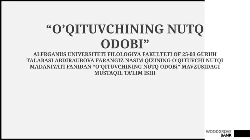 O’QITUVCHINING NUTQ ODOBI