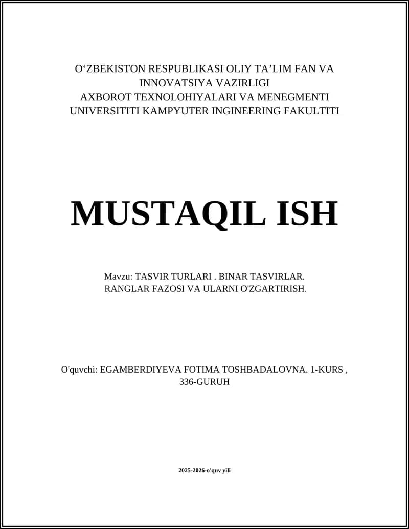 TASVIR TURLARI. BINAR TASVIRLAR.