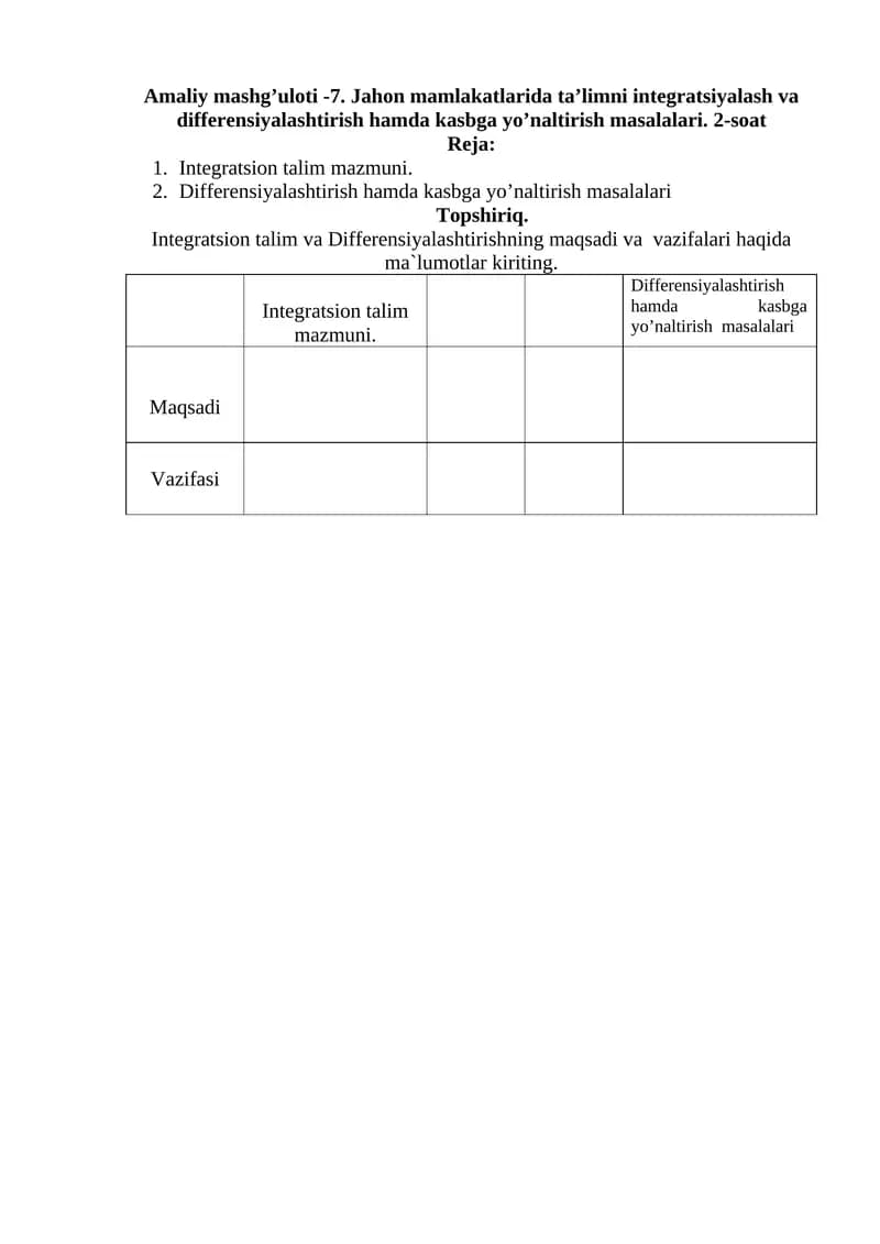 Integratsion talim va Differensiyalashtirish
