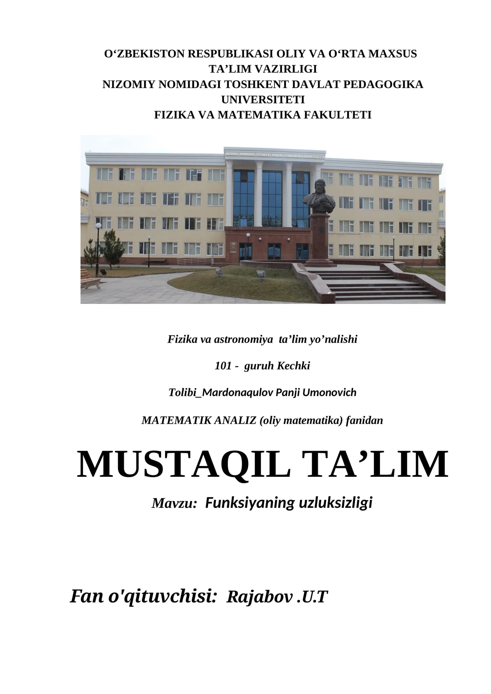 MATEMATIK ANALIZ (oliy matematika)