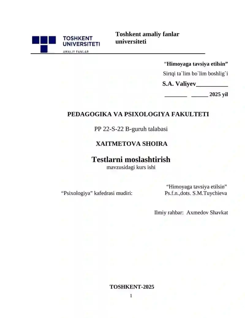Testlarni moslashtirish