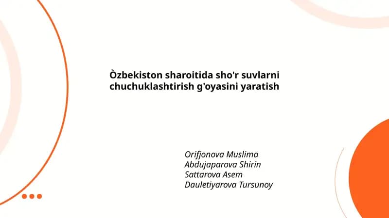Òzbekiston sharoitida sho'r suvlarni chuchuklashtirish g'oyasini yaratish