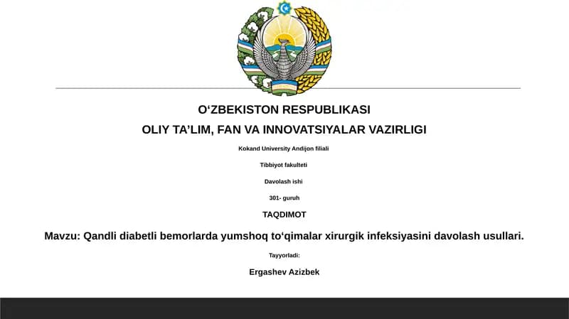 Qandli diabetli bemorlarda yumshoq toʻqimalar xirurgik infeksiyasini davolash usullari