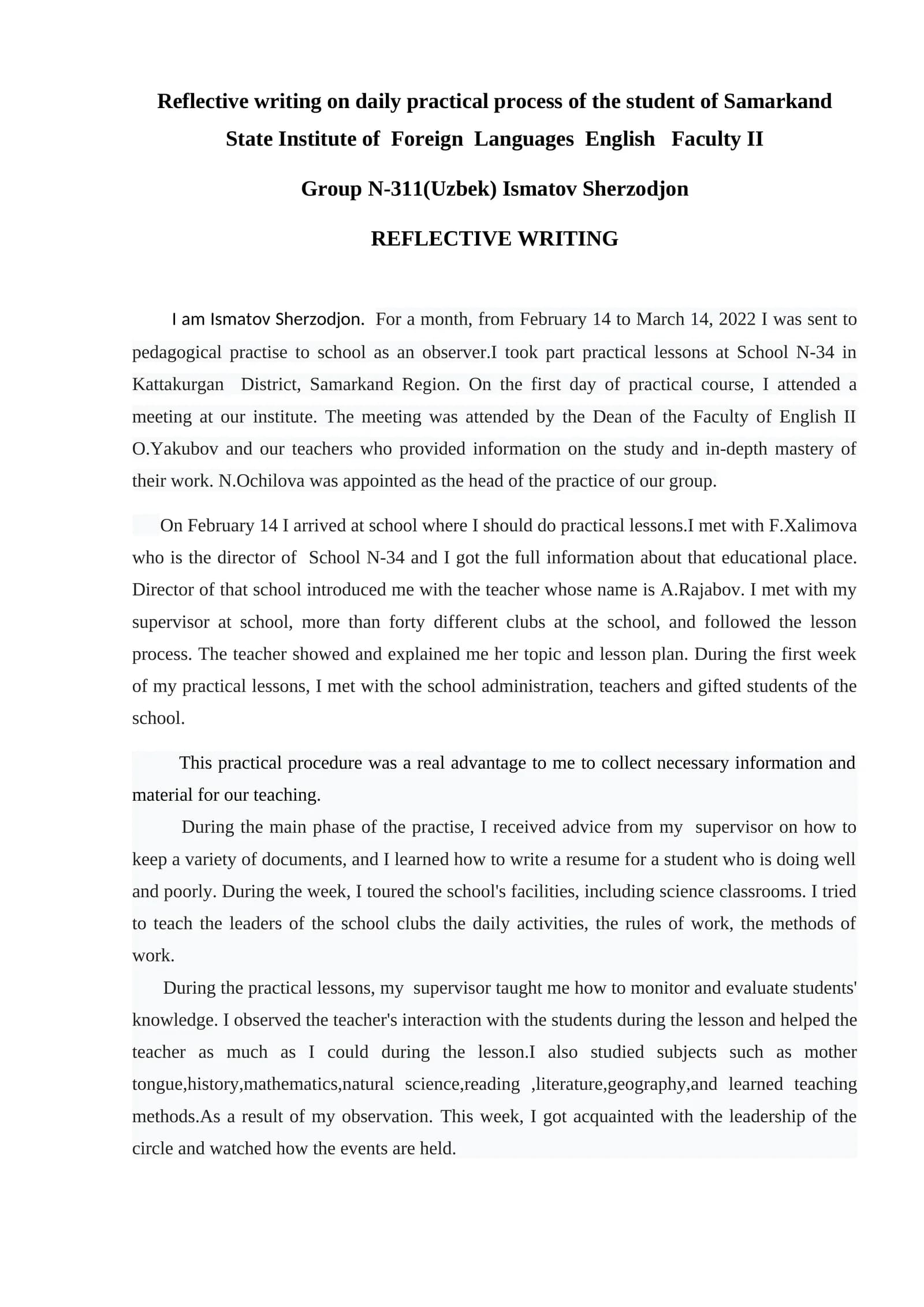 REFLECTIVE WRITING