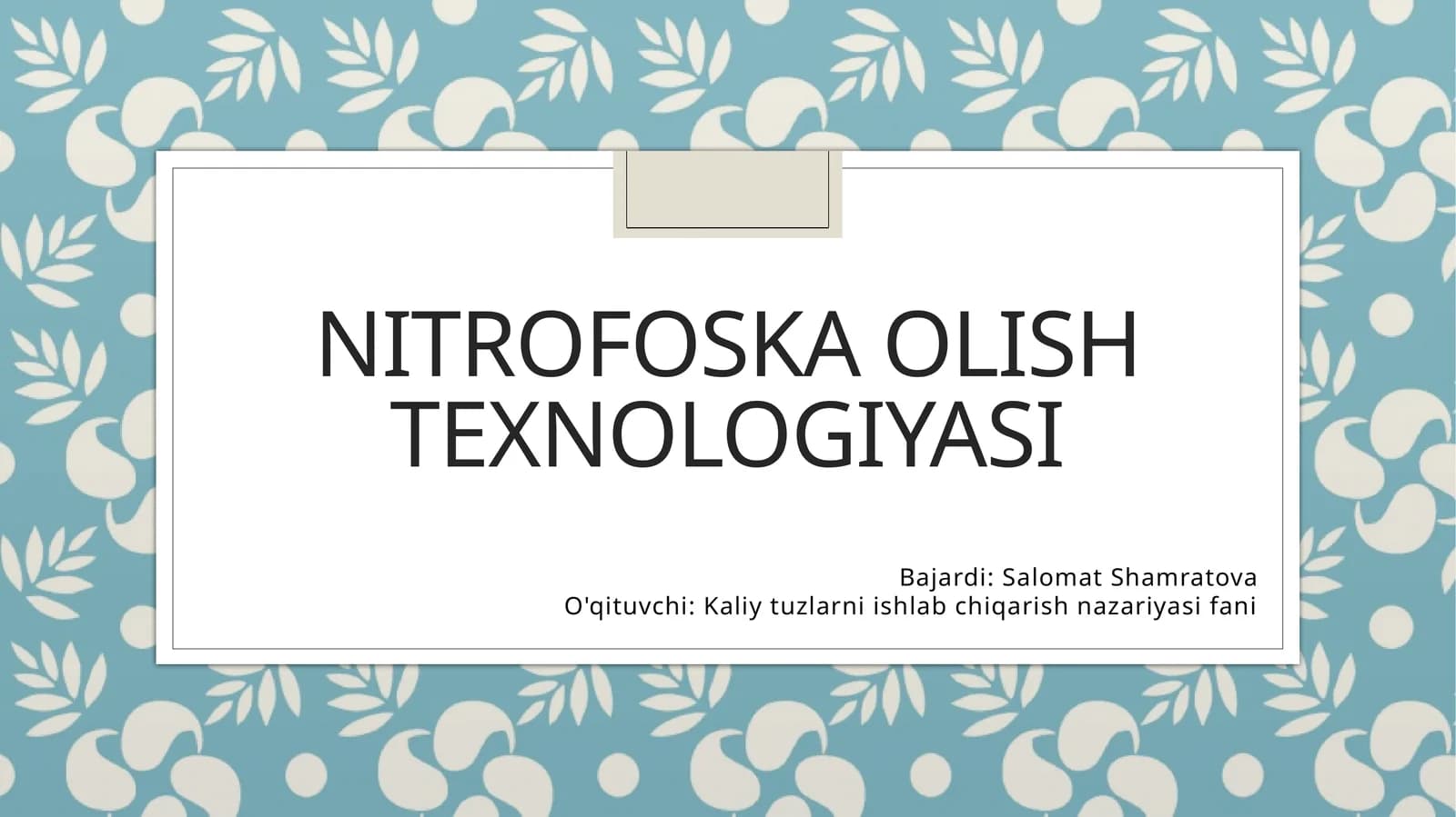 Nitrofoska olish texnologiyasi