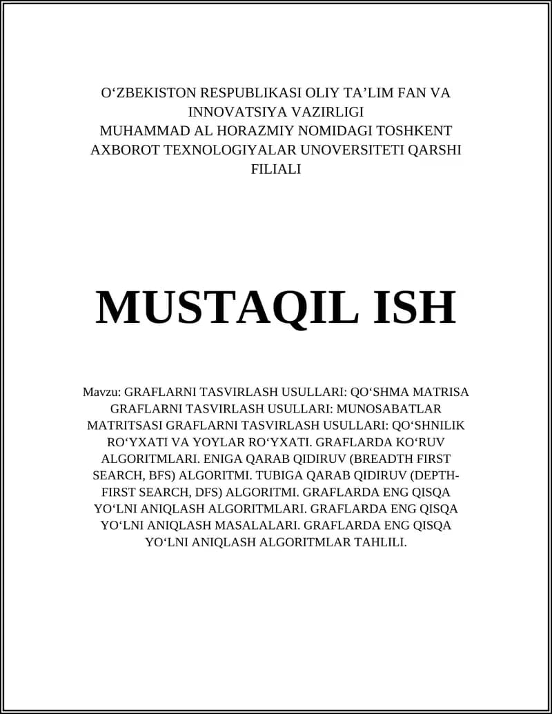 Graflarni tasvirlash usullari: Qo‘shma matrisa