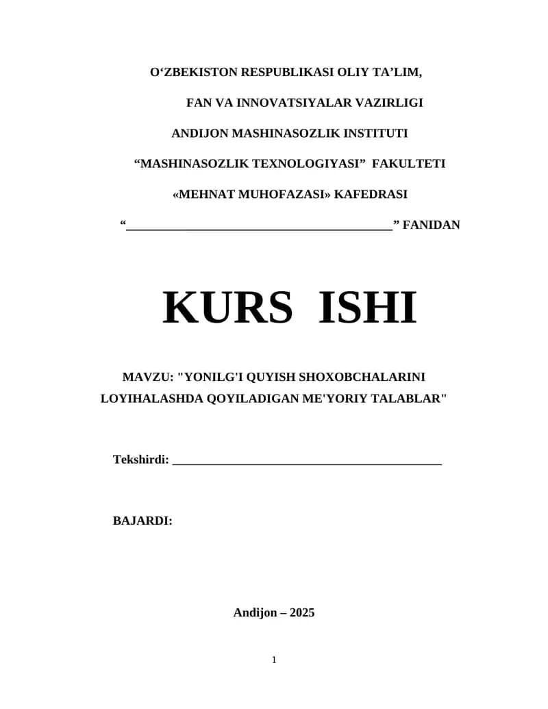 Yonilg'i quyish shoxobchalarini loyihalashda qoyiladigan me'yoriy talablar