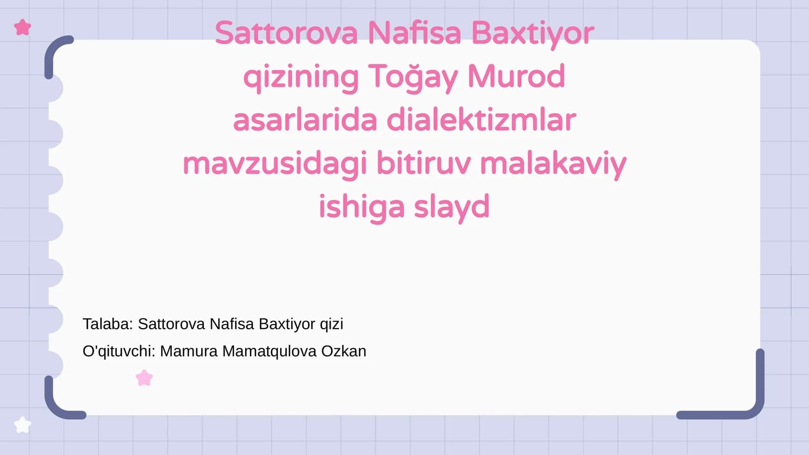 To'g'ay Murod asarlarida dialektizmlar mavzusidagi bitiruv malakaviy ish