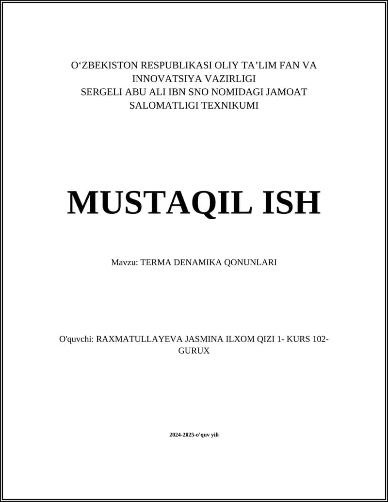 TERMA DENAMIKA QONUNLARI
