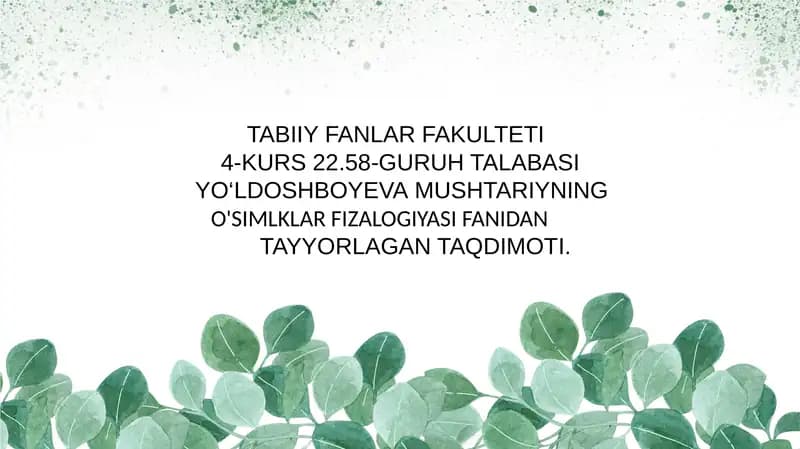 O'Simliklardan Mineral O'g'itlardan Foydalanishning Fizologikasoslari