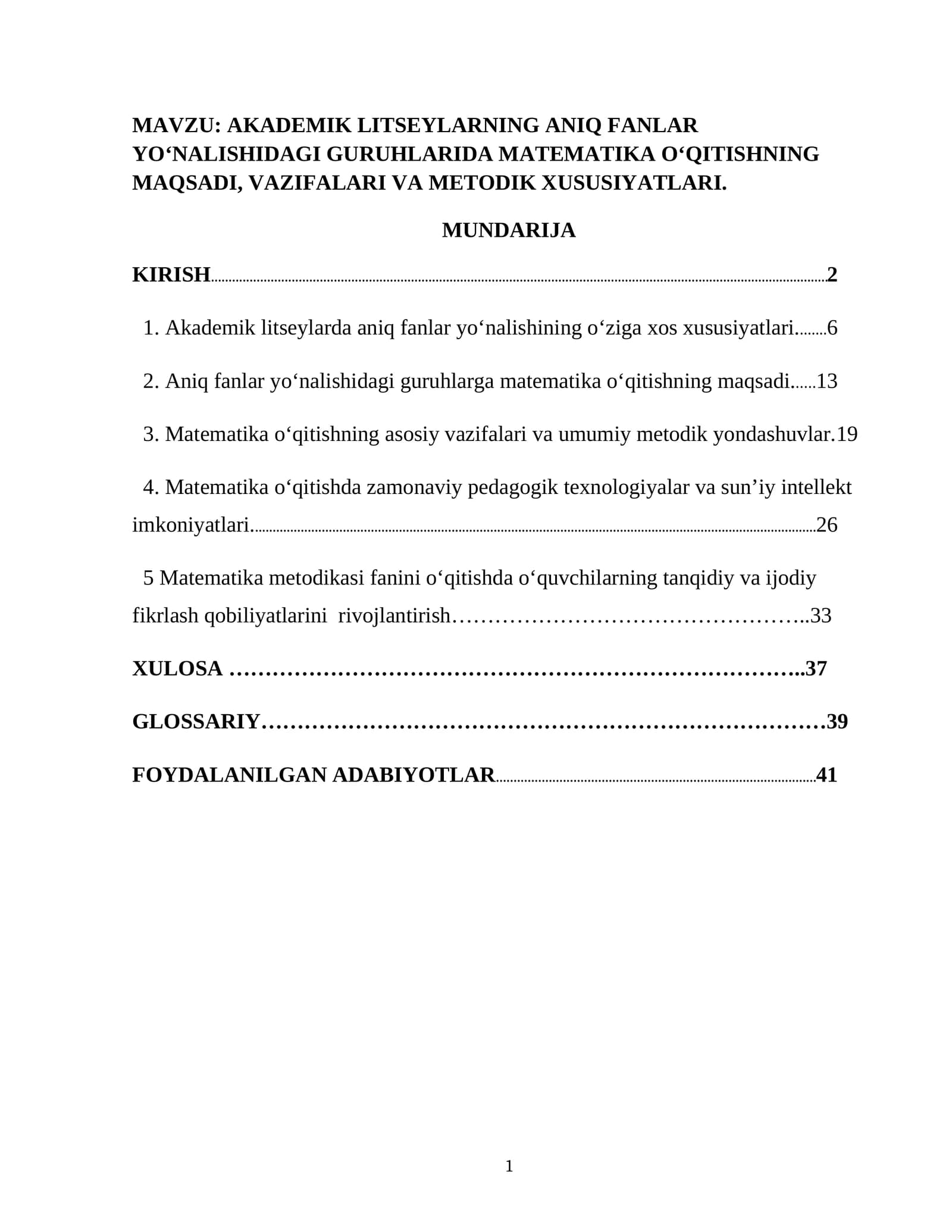 AKADEMIK LITSEYLARNING ANIQ FANLAR YO‘NALISHIDAGI GURUHLARIDA MATEMATIKA O'QITISHNING MAQSADI, VAZIFALARI VA METODIK XUSUSIYATLARI