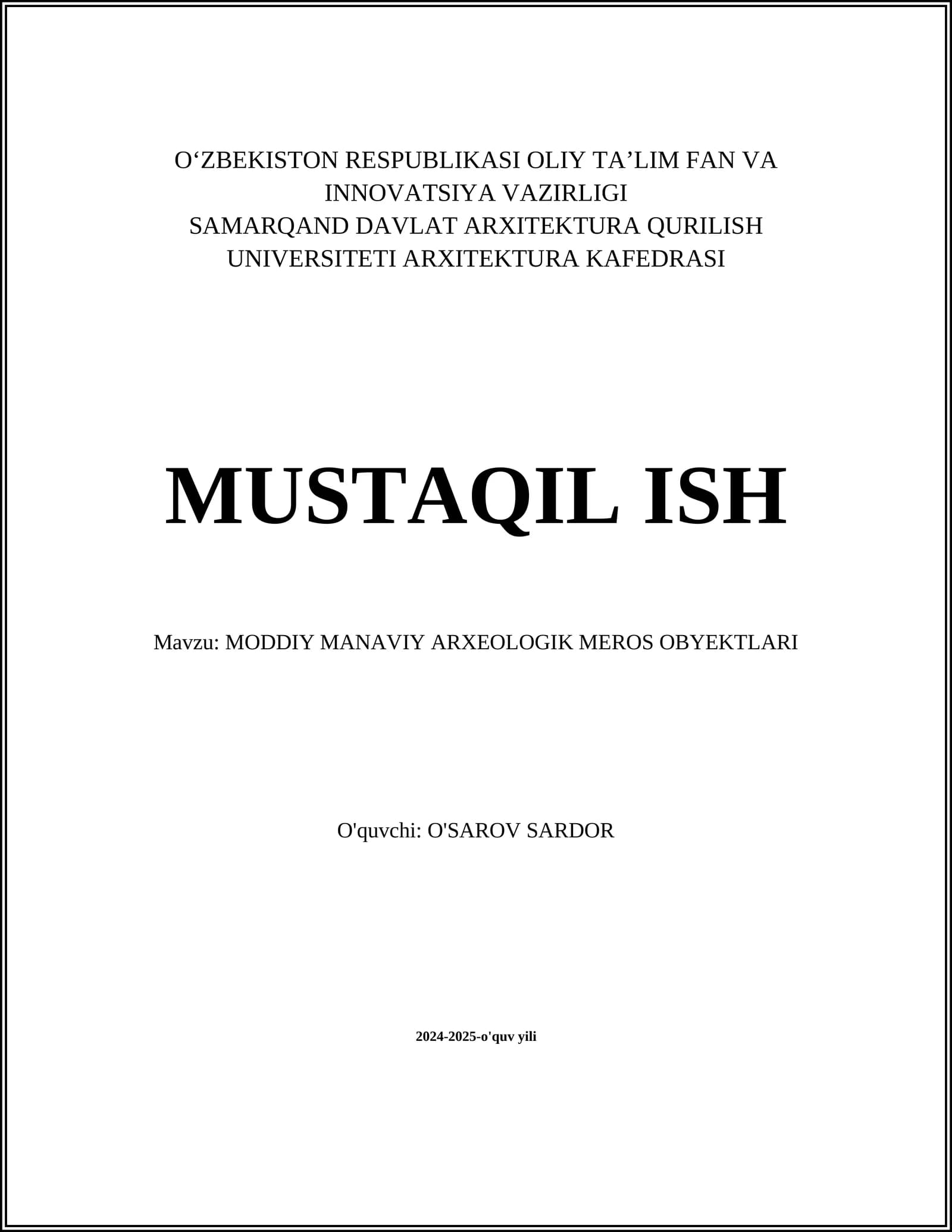 MODDIY MANAVIY ARXEOLOGIK MEROS OBYEKTLARI
