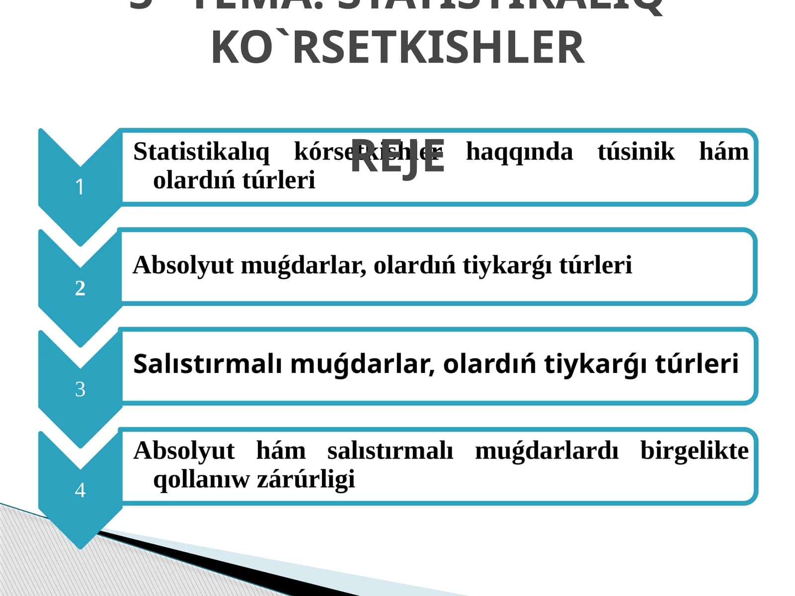 STATISTIKALIQ KO`RSETKISHLERREJE