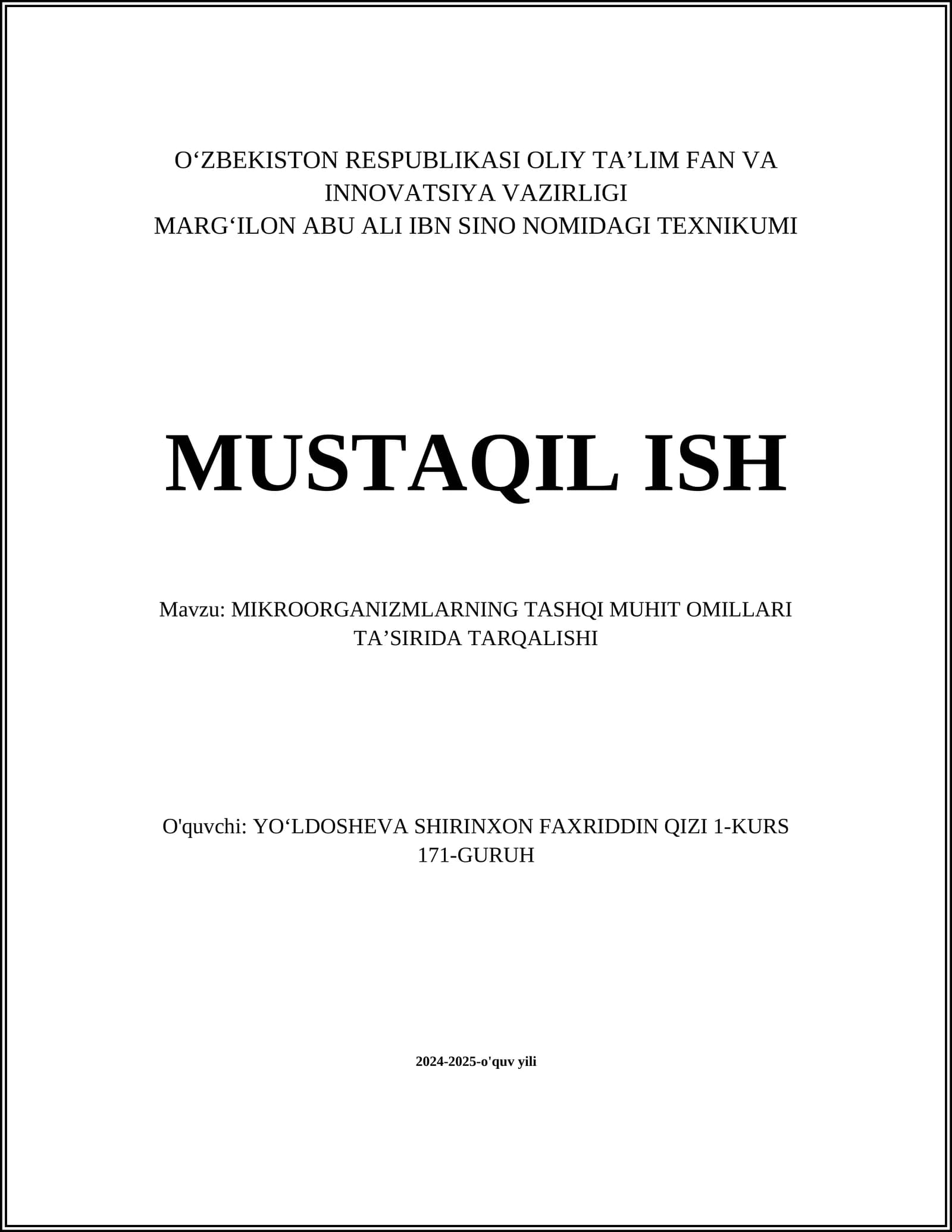 MIKROORGANIZMLARNING TASHQI MUHIT OMILLARI TAʼSIRIDA TARQALISHI
