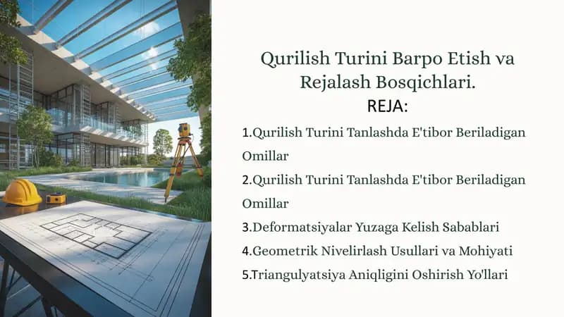 Qurilish Turini Barpo Etish va Rejalash Bosqichlari
