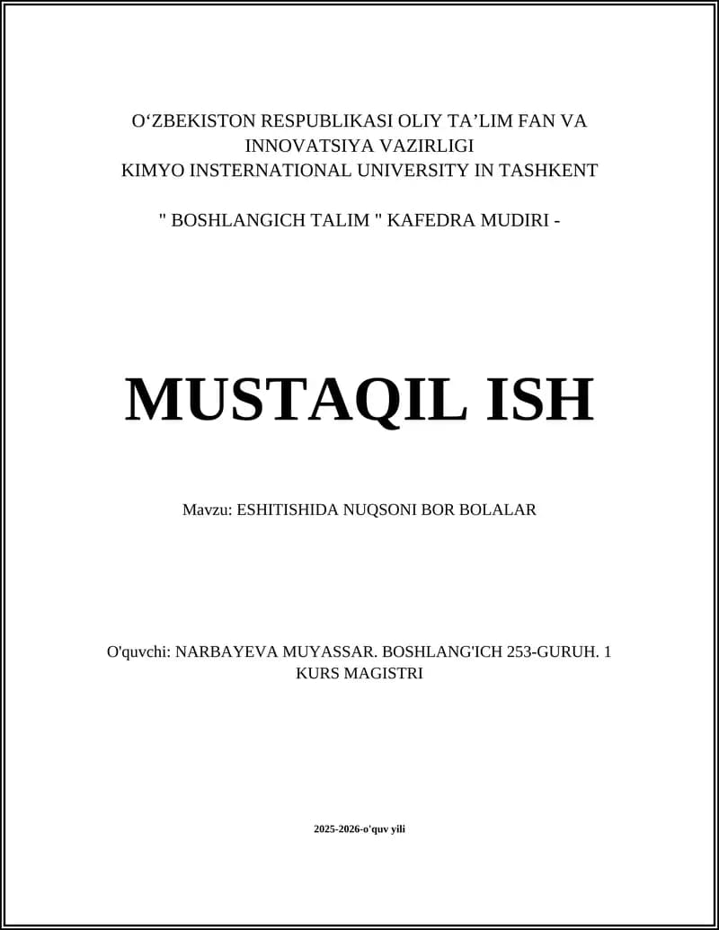 ESHITISHIDA NUQSONI BOR BOLALAR