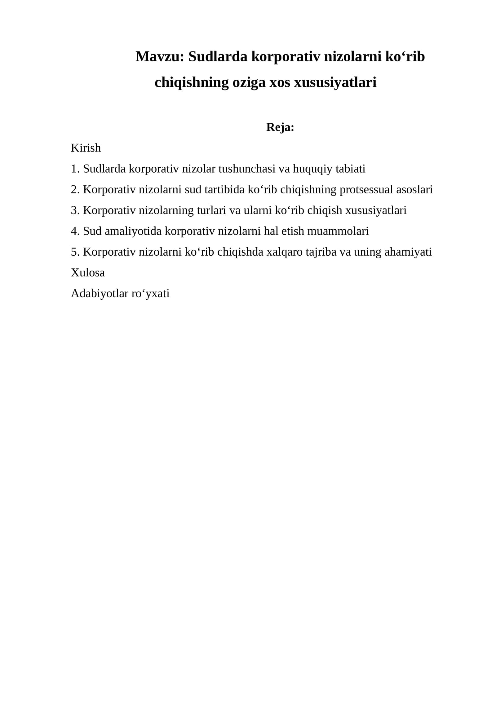 Sudlarda korporativ nizolarni ko‘rib chiqishning oziga xos xususiyatlari