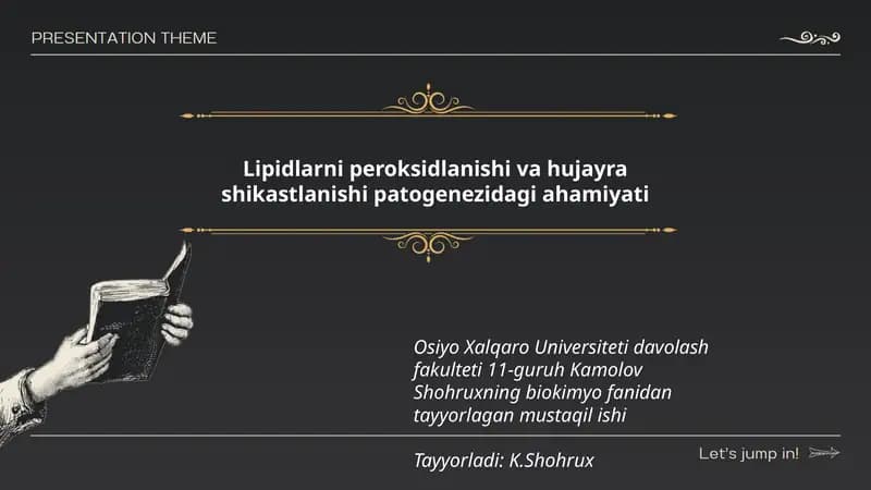 Lipidlarni peroksidlanishi va hujayra shikastlanishi patogenezidagi ahamiyati