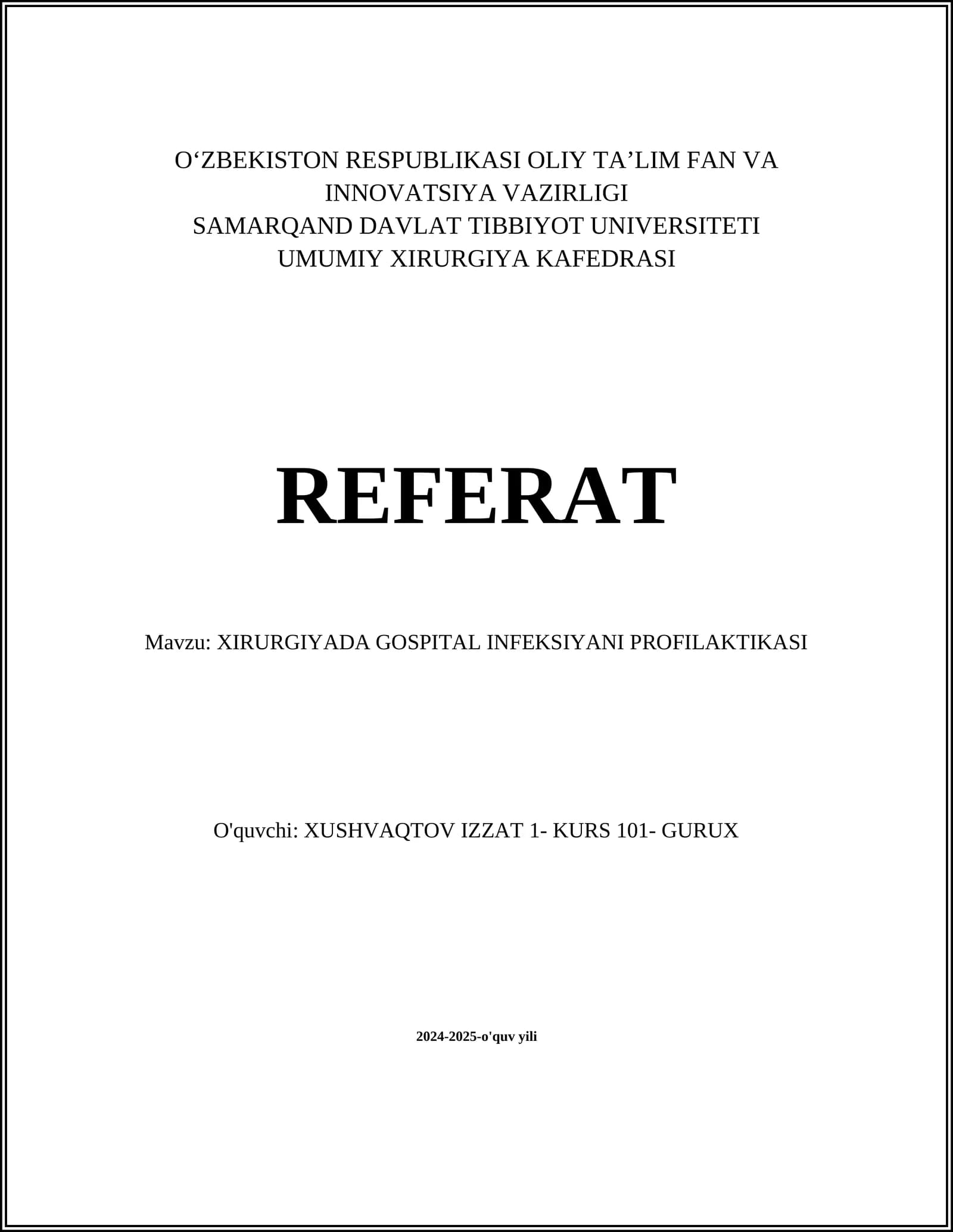 XIRURGIYADA GOSPITAL INFEKSIYANI PROFILAKTIKASI