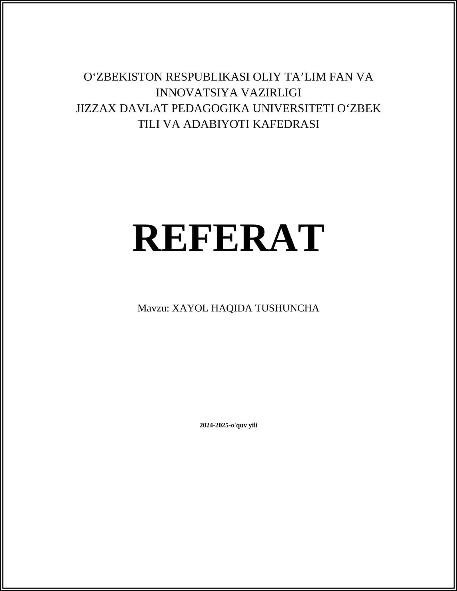 XAYOL HAQIDA TUSHUNCHA