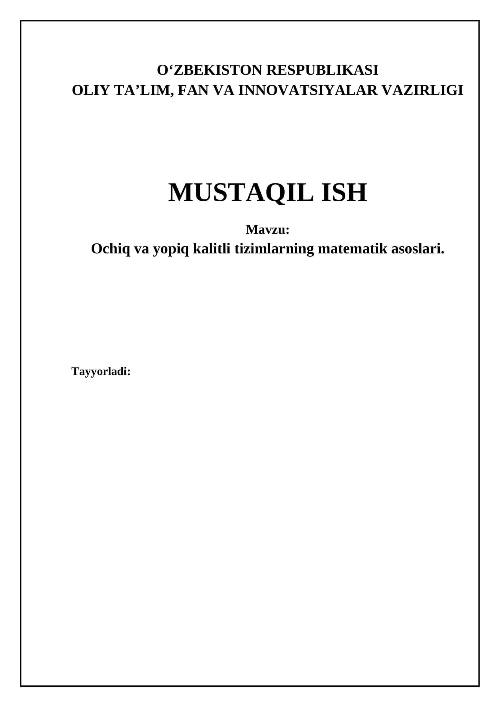 Ommaviy va shaxsiy kalit kriptosistemalarining matematik asoslari