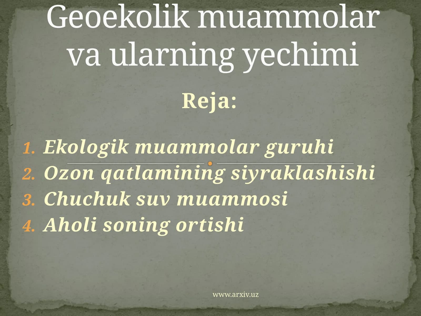 Geoekolik muammolar va ularning yechimi